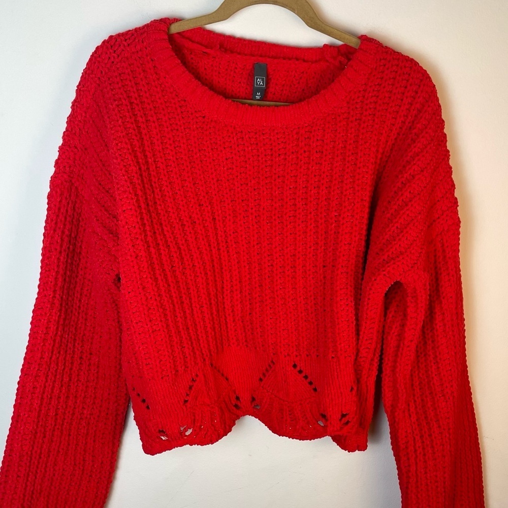 Alya Vibrant Red Knit Soft Cutout Sweater Size Medium - Picture 2 of 9